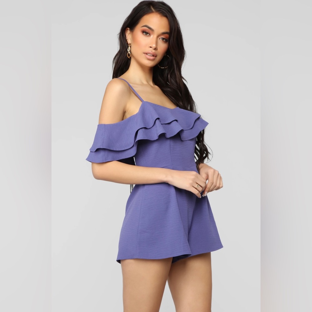 Fashion Nova Elyse Cold Shoulder Romper - Purple - Size L